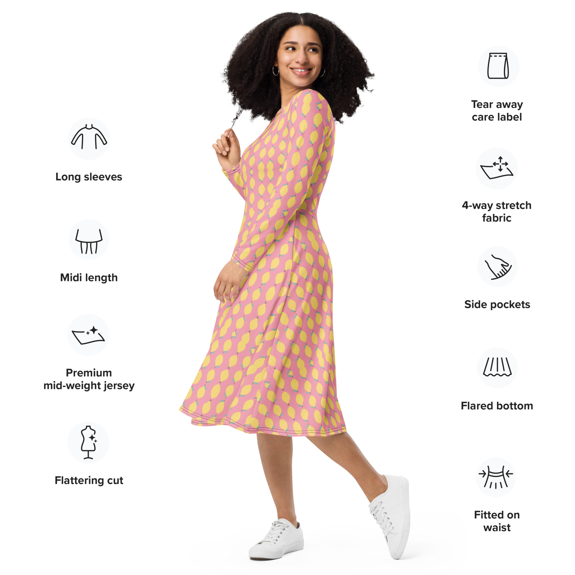 All-over print long sleeve midi dress - Image 4