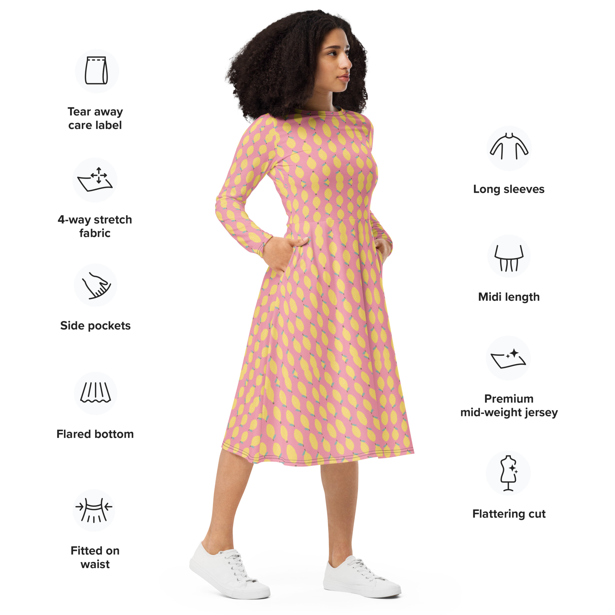 All-over print long sleeve midi dress - Image 3
